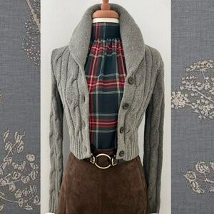 Ralph Lauren Rugby Cropped Cardigan Cashmere Lambswool Blend Preppy Cable Medium